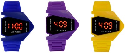 Maxi Retail Airkraft Shape LED Blue+Purple+Yellow Color Combo of 3 Watch  - For Boys & Girls   Watches  (Maxi Retail)