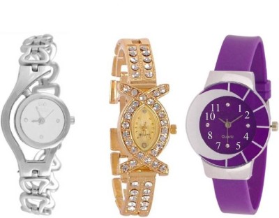 Maan International Combo3 Zibra Purple & White & Gold Analogue Watch  - For Women   Watches  (Maan International)