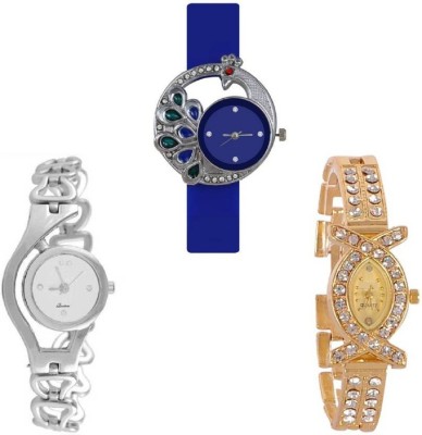 Aaradhya Fashion Combo3 Mor Metal Blue & White & Gold Analogue Watch  - For Women   Watches  (Aaradhya Fashion)