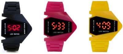 Nubela New Rocket LED Black, Pink And Yellow Color Combo Of 3 Watch  - For Boys & Girls   Watches  (NUBELA)
