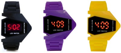 Maxi Retail Airkraft Shape LED Black+Purple+Yellow Color Combo of 3 Watch  - For Boys & Girls   Watches  (Maxi Retail)