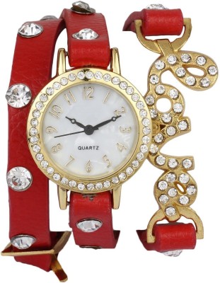 NUBELA Red Color Diamond Studded Love Bracelet For Valentine Analog Watch  - For Girls   Watches  (NUBELA)