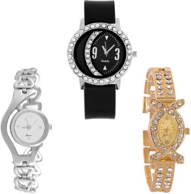 Aaradhya Fashion Combo3 Diamond Black & White & Gold Analogue Watch  - For Women   Watches  (Aaradhya Fashion)