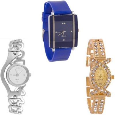 Maan International New Combo3 Blue & White & Gold Analogue Watch  - For Women   Watches  (Maan International)