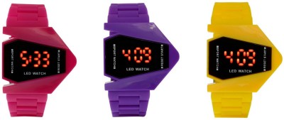 Maxi Retail Airkraft Shape LED Pink+Purple+Yellow Color Combo of 3 Watch  - For Boys & Girls   Watches  (Maxi Retail)