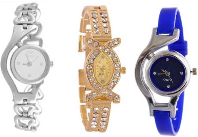 Maan International Combo3 Blue & White & Gold Analogue Watch  - For Women   Watches  (Maan International)