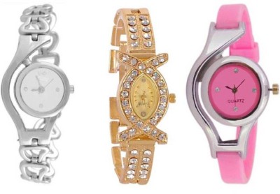 Aaradhya Fashion Combo3 Pink & White & Gold Analogue Watch  - For Women   Watches  (Aaradhya Fashion)