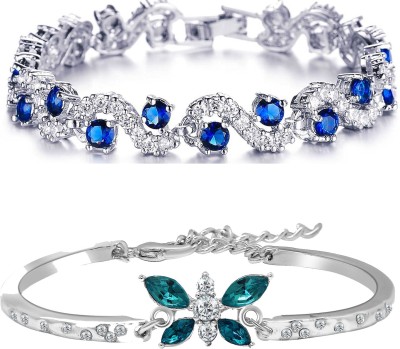 mahi Alloy Crystal Rhodium Bracelet Set(Pack of 2)