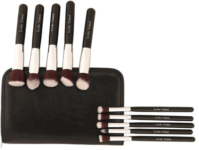 

Looks United Premium Cosmetic Makeup Brush Set With Leather Pouch(Pack of 10)