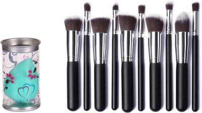 

Looks United Cosmetic Makeup Brush Set With Leather Pouch And Foundation Sponge Blender(Pack of 11)