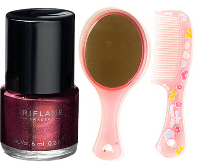 

Oriflame Sweden Pure Colour Polish Mini (BurgundyWine - 30802) With Comb Mirror(Set of 3)