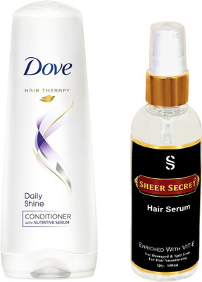 

Dove DAILY SHINE CONDITIONER 180ML with SHEER SECRET HAIR SERUM 100ML(Set of 2)