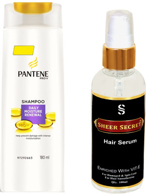 

PANTENE DAILY MOISTURE RENEWAL SHAMPOO 180ML with SHEER SECRET HAIR SERUM 100ML(Set of 2)