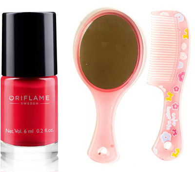 

Oriflame Sweden Pure Colour Polish Mini (Coral Red - 33072) With Comb Mirror(Set of 3)