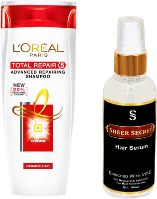 

L'Oreal TOTAL REPAIR 5 SHAMPOO 175ML with SHEER SECRET HAIR SERUM 100ML(Set of 2)