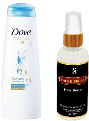 

Dove OXYGEN MOISTURE SHAMPOO 180ML with SHEER SECRET HAIR SERUM 100ML(Set of 2)