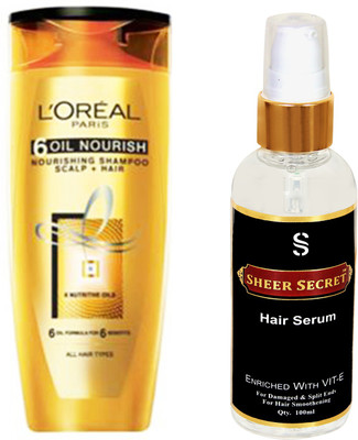 

L'Oreal 6 OIL NOURISH SHAMPOO 175ML with SHEER SECRET HAIR SERUM 100ML(Set of 2)