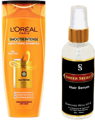 

L'Oreal SMOOTH INTENSE SHAMPOO 175ML with SHEER SECRET HAIR SERUM 100ML(Set of 2)