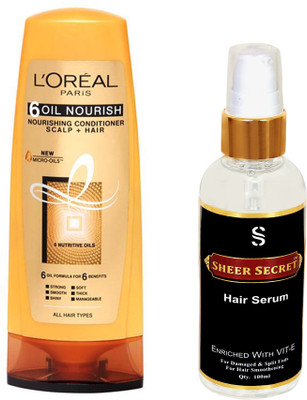 

L'Oreal 6 OIL NOURISH CONDITIONER 175ML with SHEER SECRET HAIR SERUM 100ML(Set of 2)