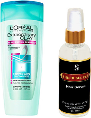 

L'Oreal EXTRAORDINARY CLAY SHAMPOO 175 with SHEER SECRET HAIR SERUM 100ML(Set of 2)