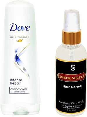 

Dove INTENSE REPAIR CONDITIONER 180ML with SHEER SECRET HAIR SERUM 100ML(Set of 2)