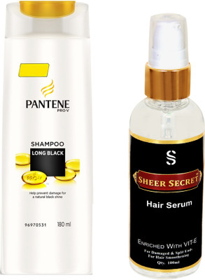 

PANTENE LONG BLACK SHAMPOO 180ML with SHEER SECRET HAIR SERUM 100ML(Set of 2)