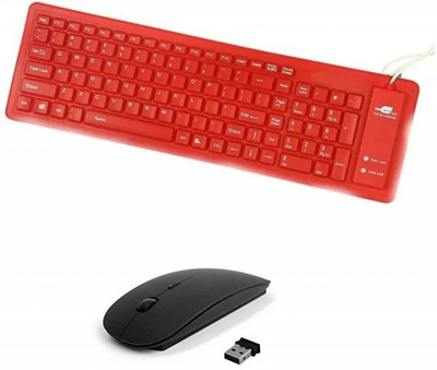 

FKU Flexible Red Keyboard With Black Ultra Slim Wireless Mouse Combo Set