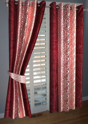 Divine 214 cm (7 ft) Polyester Door Curtain (Pack Of 2)(Abstract, Red)