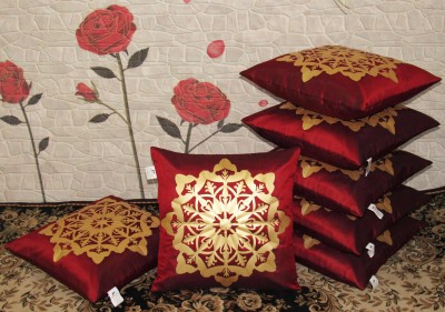 ZIKRAK EXIM Self Design Cushions Cover(Pack of 7, 40 cm*40 cm, Gold, Maroon)