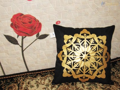 ZIKRAK EXIM Self Design Cushions Cover(40 cm*40 cm, Gold, Black)