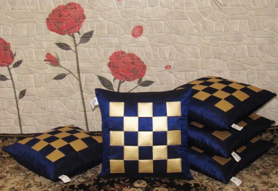 ZIKRAK EXIM Checkered Cushions Cover(Pack of 5, 40 cm*40 cm, Gold, Blue)