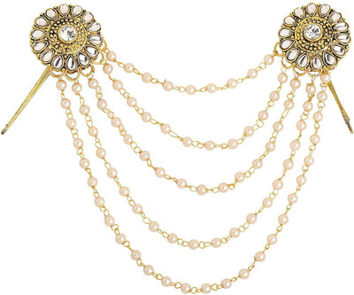 

Sanjog Traditional Bahubali Inspired Kundan Stone Wedding Pearl Layed Hair Brooch Juda Hair Decoration For Women Girls For Wedding Hair Pin(Gold)