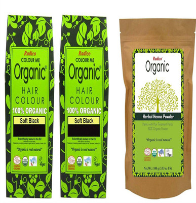 

Radico 100% Organic Soft Black Color ( 2Pcs ) With Organic Herbal Henna (Combo Pack) Hair Color(Black)