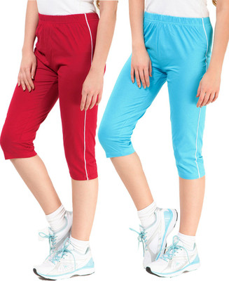 

Minnow Capri For Girls Casual Solid Cotton(Multicolor Pack of 2), Red/aqua