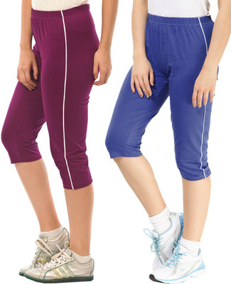 

Minnow Capri For Girls Casual Solid Cotton(Multicolor Pack of 2), Purple/royal