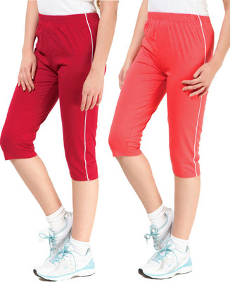 

Minnow Capri For Girls Casual Solid Cotton(Multicolor Pack of 2), Light red/red