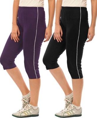 

Minnow Capri For Girls Casual Solid Cotton(Multicolor Pack of 2), Grape/black