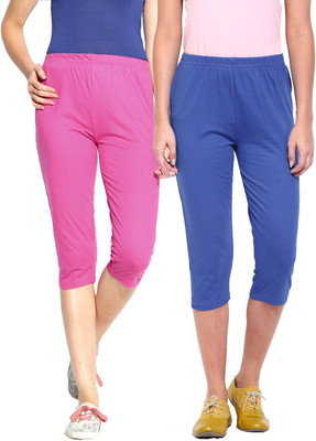 

Minnow Capri For Girls Casual Solid Cotton(Multicolor Pack of 2), Royal/fuschia