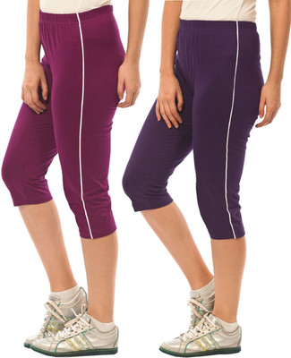 

Minnow Capri For Girls Casual Solid Cotton(Multicolor Pack of 2), Purple/grape