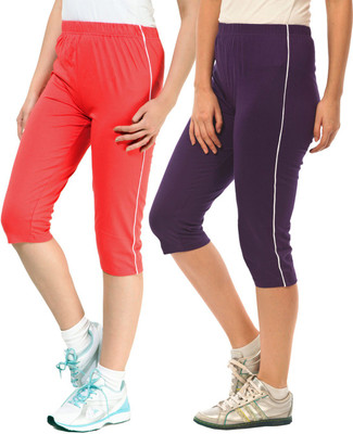 

Minnow Capri For Girls Casual Solid Cotton(Multicolor Pack of 2), Light red/grape