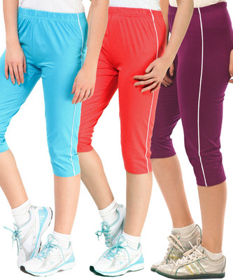 

Minnow Capri For Girls Casual Solid Cotton(Multicolor Pack of 3), Aqua/light red/purple