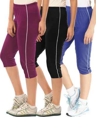 

Minnow Capri For Girls Casual Solid Cotton(Multicolor Pack of 3), Purple/black/royal