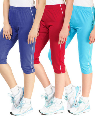 

Minnow Capri For Girls Casual Solid Cotton(Multicolor Pack of 3), Royal/red/aqua
