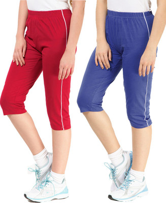 

Minnow Capri For Girls Casual Solid Cotton(Multicolor Pack of 2), Red/royal