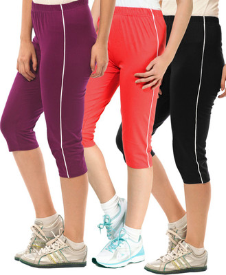 

Minnow Capri For Girls Casual Solid Cotton(Multicolor Pack of 3), Purple/light red/black