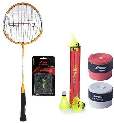 

Li-Ning Combo of Five, One 'Smash XP 710' badminton rackets , One wrist bands ,two grips and one 'T 800' shuttle cock box ( pack of 6+1 shuttle cock) Badminton Kit