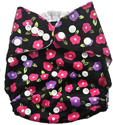 

N&M Reusable Cloth Diaper With Microfiber Insert - (Flower Print) Black