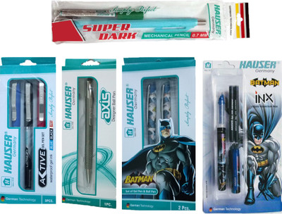 

HAUSER GERMANY ACTIVE GEL PEN SET ( BLUE, BLACK, RED ) + GEL & BALL PEN SET + AXIS DESIGNER BALL PEN + INX LIQUID FOUNTAIN PEN + SUPER DARK 0.7 MM MECHANICAL PENCIL Ball Pen(Pack of 5)