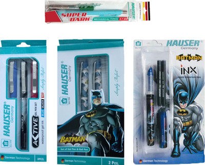 

HAUSER GERMANY INX LIQUID FOUNTAIN PEN + SUPER DARK 0.7 MM MECHANICAL PENCIL + ACTIVE GEL PEN SET ( BLUE, BLACK, RED, ) + GEL & BALL PEN SET Gel Pen(Pack of 4)