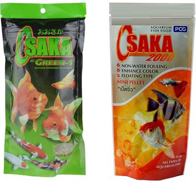 

pawsitively Osaka Green Spirulina Enhanced Formulation Mini Pellet Fish Food - 100 gm (Pack OF 2) With Osaka 2000 Mini Pellet Fish Food - 100 gm (Pack OF 2) 400 g Dry Fish Food(Pack of 2)